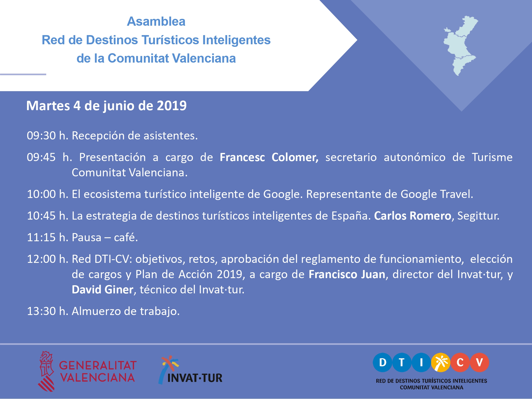 Programa de la Asamblea de la Red de Destinos Turísticos Inteligentes de la Comunitat Valenciana, Red DTICV, 2019