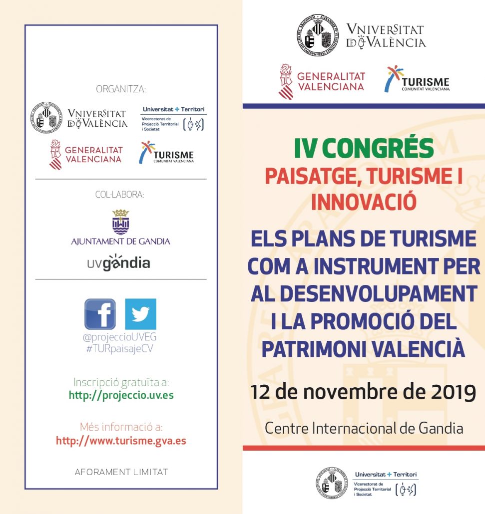 Cartel del congreso de paisaje, turismo e innovación de la Comunitat Valenciana noviembre 2019