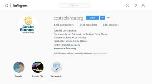 Perfil de Costa Blanca en Instagram que ilustra el artículo sobre el Barómetro de Redes Sociales de los Destinos Turisticos de la Comunitat Valenciana 2018 primer semestre