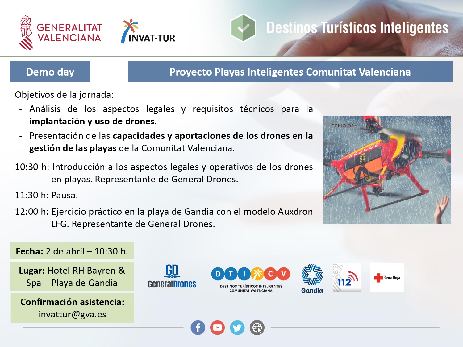 Programa de la demostración del uso de drones para la gestión inteligente de playas en Gandia 2019