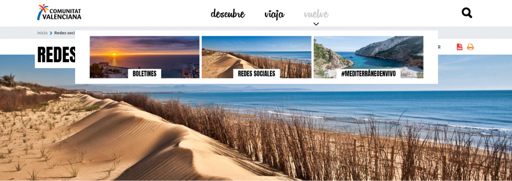 Menú Vuelve del portal turístico de la Comunitat Valenciana